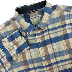 Tommy Bahama Shirt Men's Large Long Sleeves Plaid Button Down  Cotton Blend